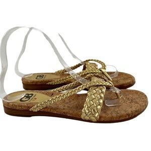 GB Ginni Bini sandals size 6.5 gold leather metallic braided coastal resort wear